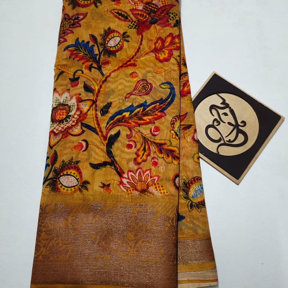 Pure banaras moonga kalamkari....with beautiful Kanchi border... Zari pallu*