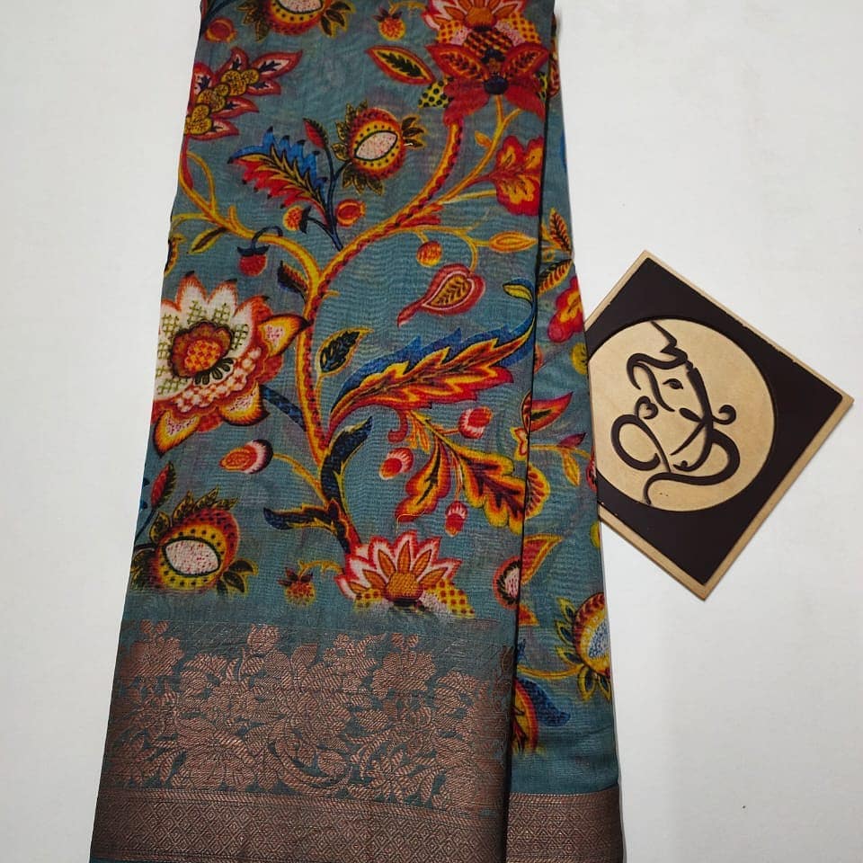 Pure banaras moonga kalamkari....with beautiful Kanchi border... Zari pallu*