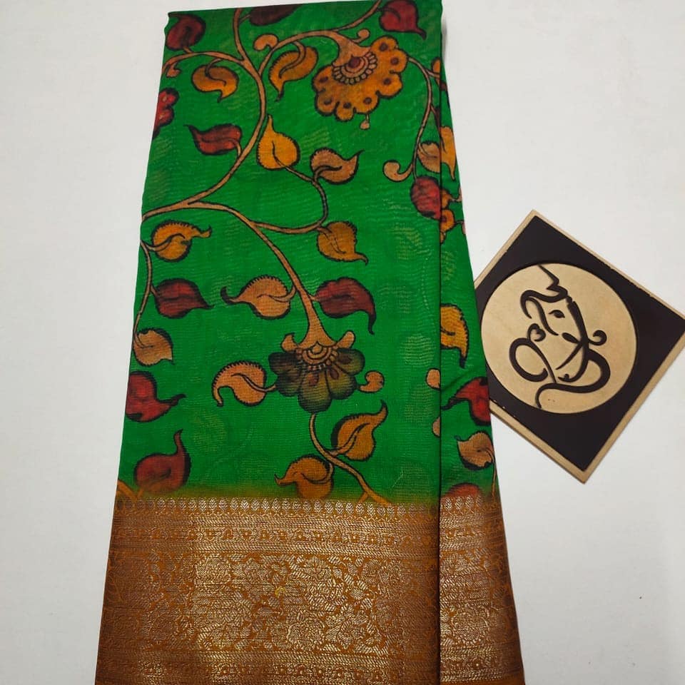 Pure banaras moonga kalamkari....with beautiful Kanchi border... Zari pallu*