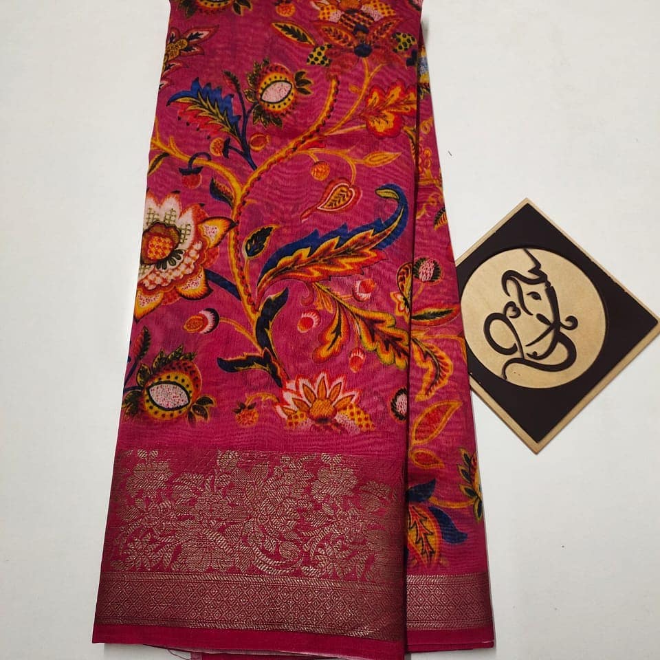 Pure banaras moonga kalamkari....with beautiful Kanchi border... Zari pallu*