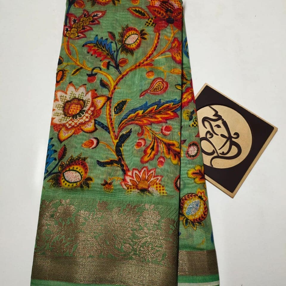 Pure banaras moonga kalamkari....with beautiful Kanchi border... Zari pallu*