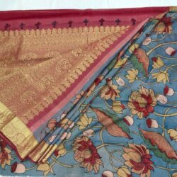 Pure banaras moonga kalamkari....with beautiful Kanchi border... Zari pallu*
