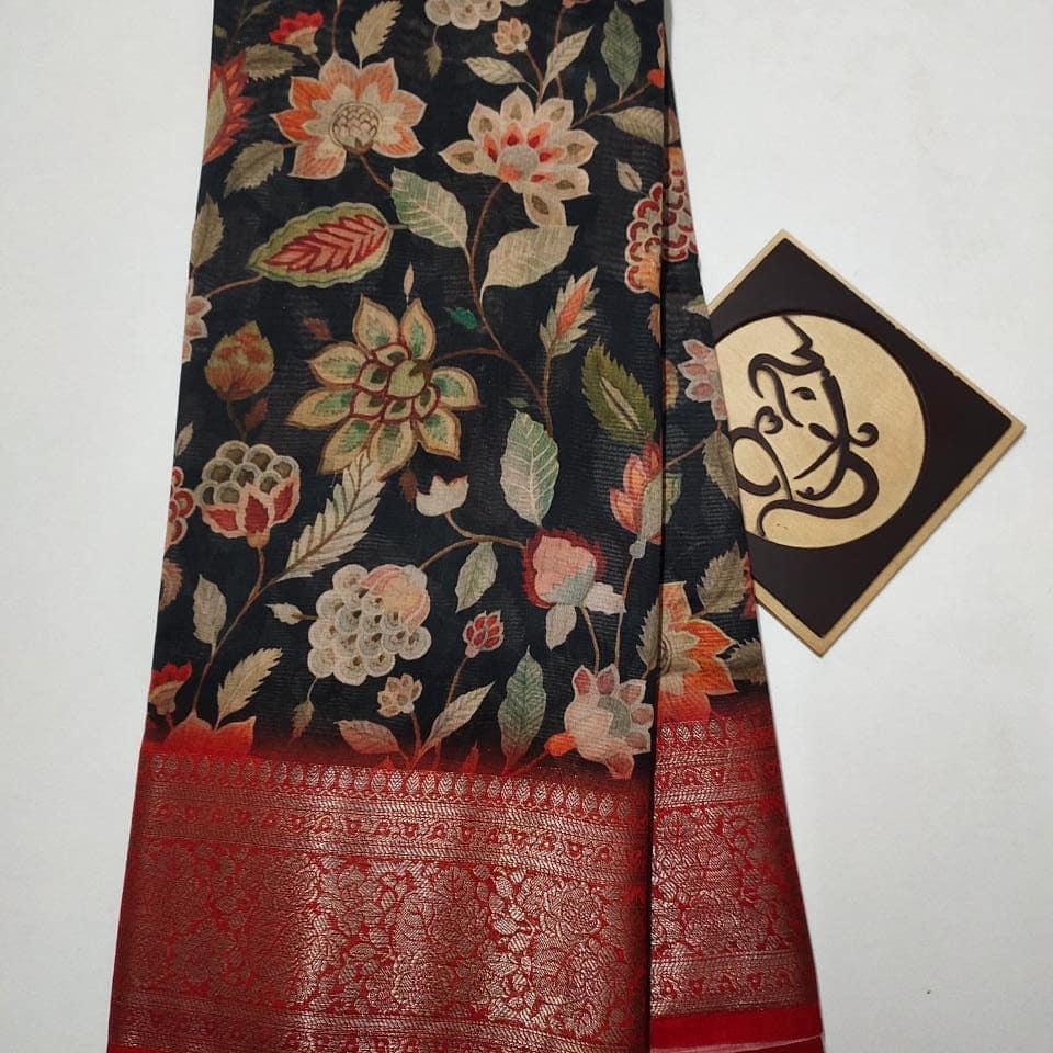 Pure banaras moonga kalamkari....with beautiful Kanchi border... Zari pallu*