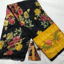 Moss Chiffon  With Border Work