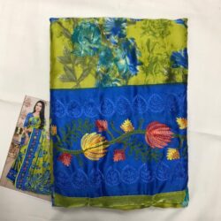 Moss Chiffon  With Border Work