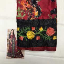 Moss Chiffon  With Border Work