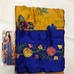 Moss Chiffon  With Border Work