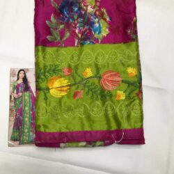 Moss Chiffon  With Border Work